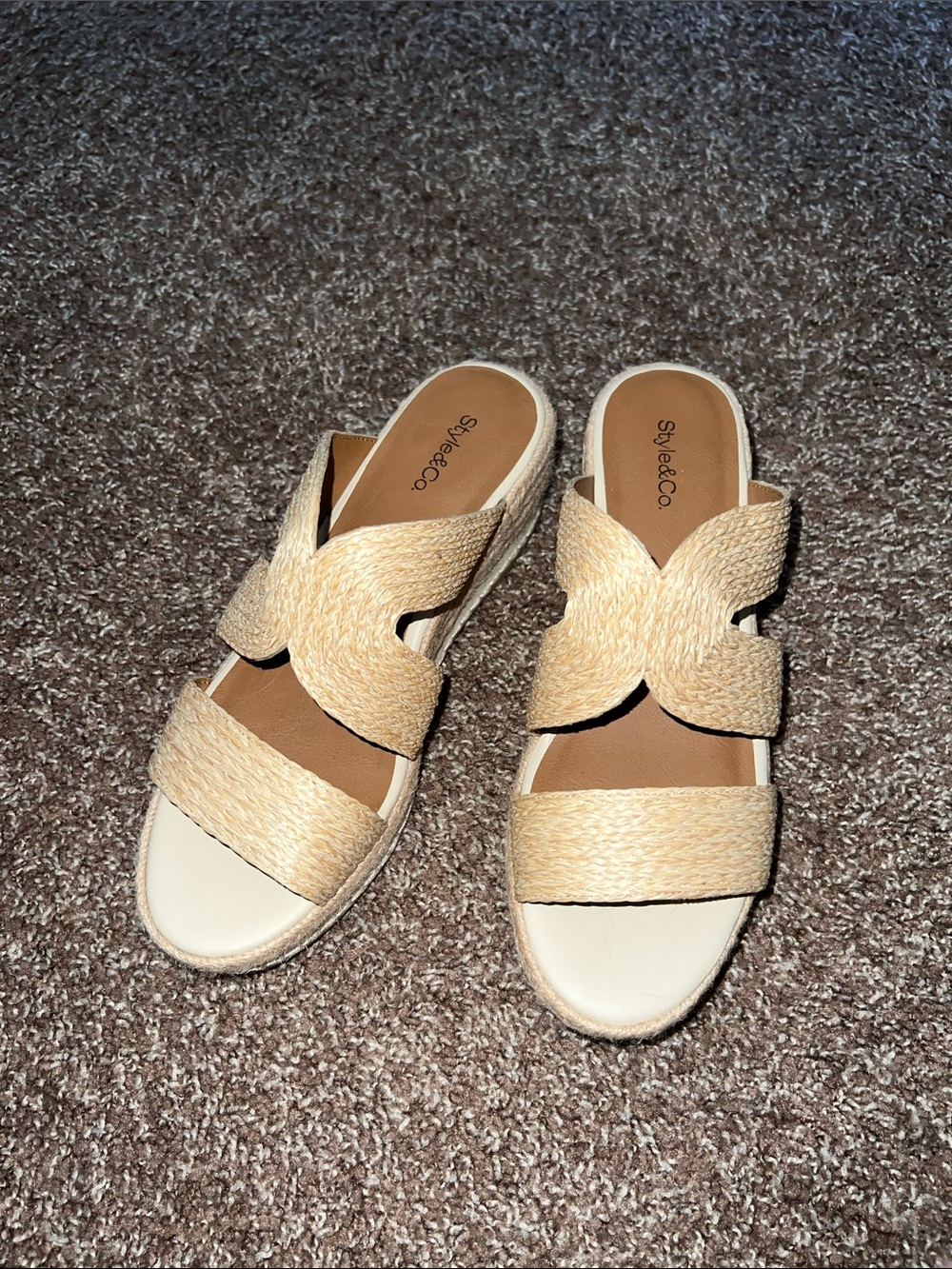 Style & Co. Natural Beige Woven Slide Sandals